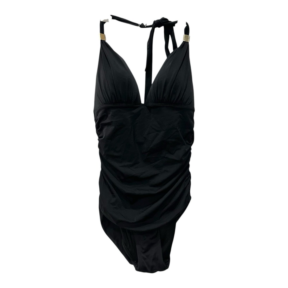 Victoria's Secret Large Black Ruched Tummy One Piece Swim Bathing Suit Beach